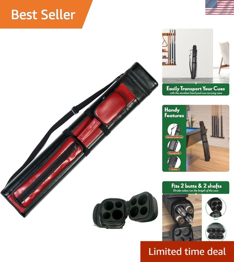 Vinyl Hard Pool Cue Case with 4 Compartments - Game Night Ready
