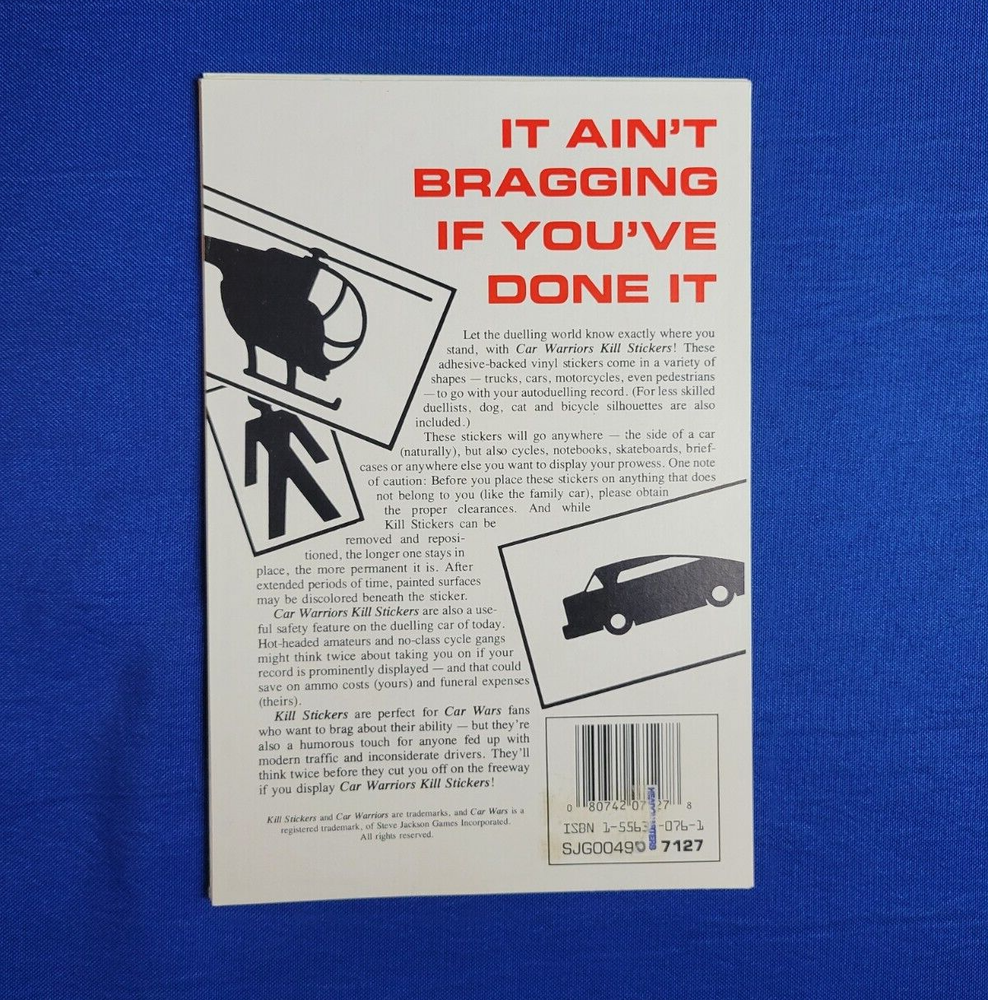 Car Warriors Kill Stickers - Steve Jackson Games (Complete)