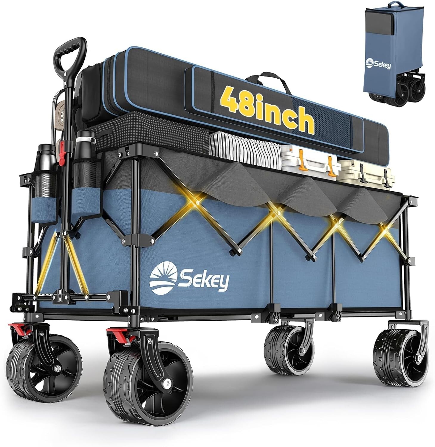 Heavy Duty 440LBS  Folding Wagon  Large for Beach Camping Yard Hauling,Blue-Gray