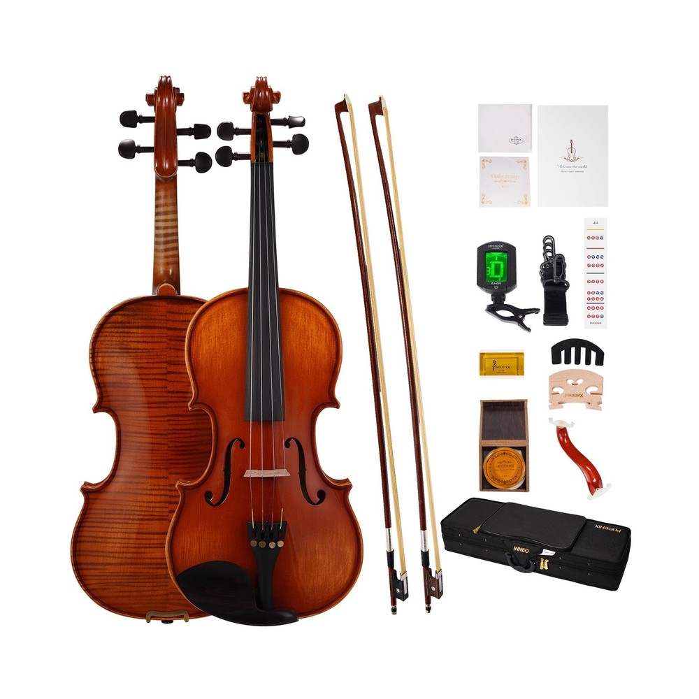 PHOENIX Violin 4/4 Full Size Set, Fiddle Solid Wood for professional Beginner...