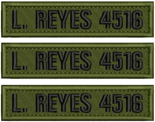 L R  EMB PATCH 1X5  HOOK ON BACK BLACK PN OD GREEN