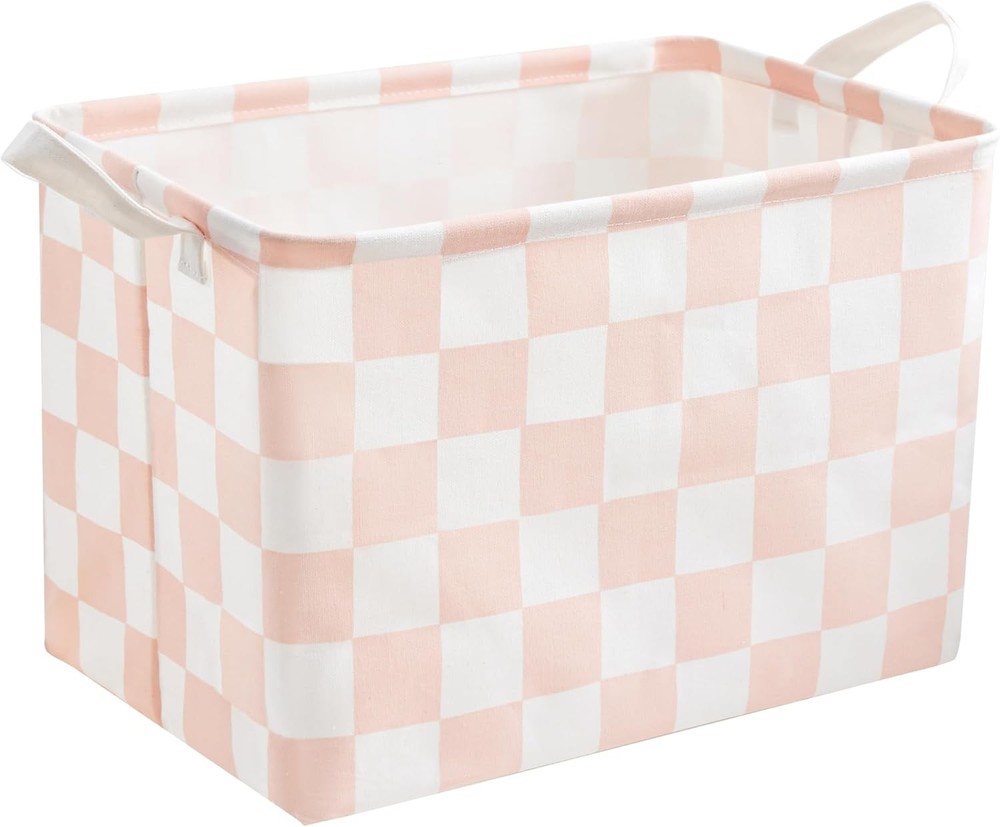 Pink White Cheered Canvas Basket, Rectangular Organizing