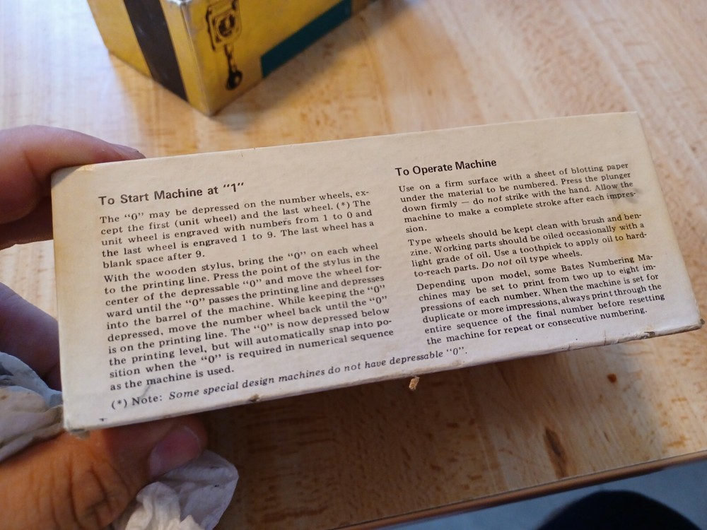 Vintage Bates Multiple Movement Numbering Machine Computer box instructions