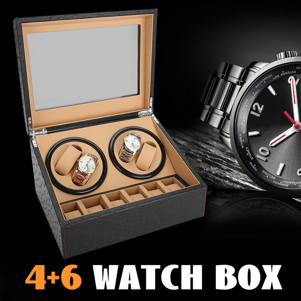 Automatic Watch Winder Box Display PU Leather Storage Case 4+6 Rotation Box Gift