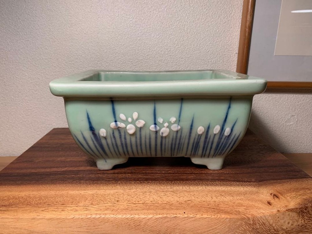Celadon Rectangular Bonsai Pot Antique Blue and White Miniature Tree Container