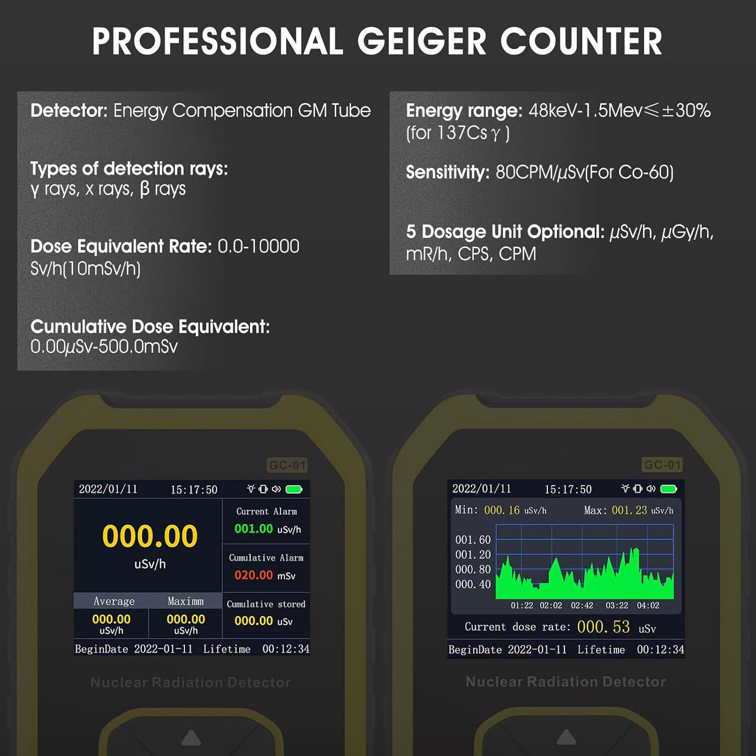 Portable Nuclear Radiation Detector GM Geiger Counter Tube β γ X-Ray Dosimeter