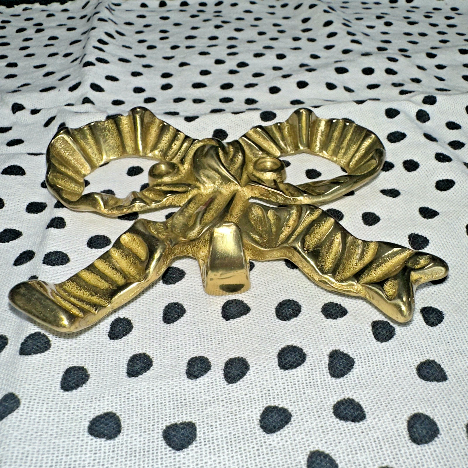 70`s Hollywood Regency Glam Solid Brass Boujee Bow Hanger Wall Mount Hook 4"