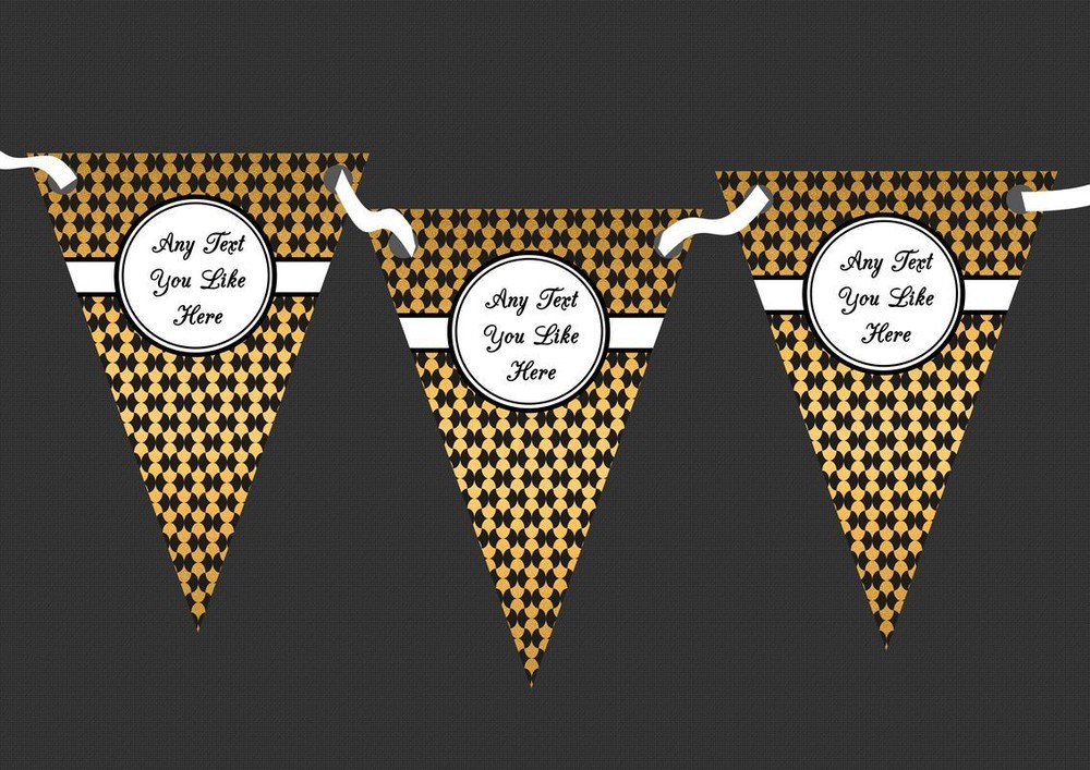 Black And Gold Pattern Personalised Wedding Venue or Reception Bunting