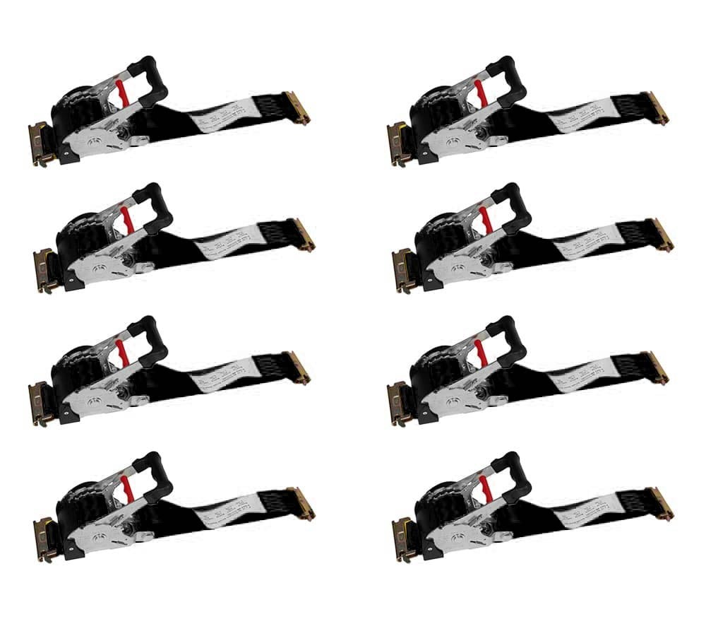 (8 Pack) 2''x12' Retractable Ratchet Tie Down Strap for E-Track - 1100 lbs WLL