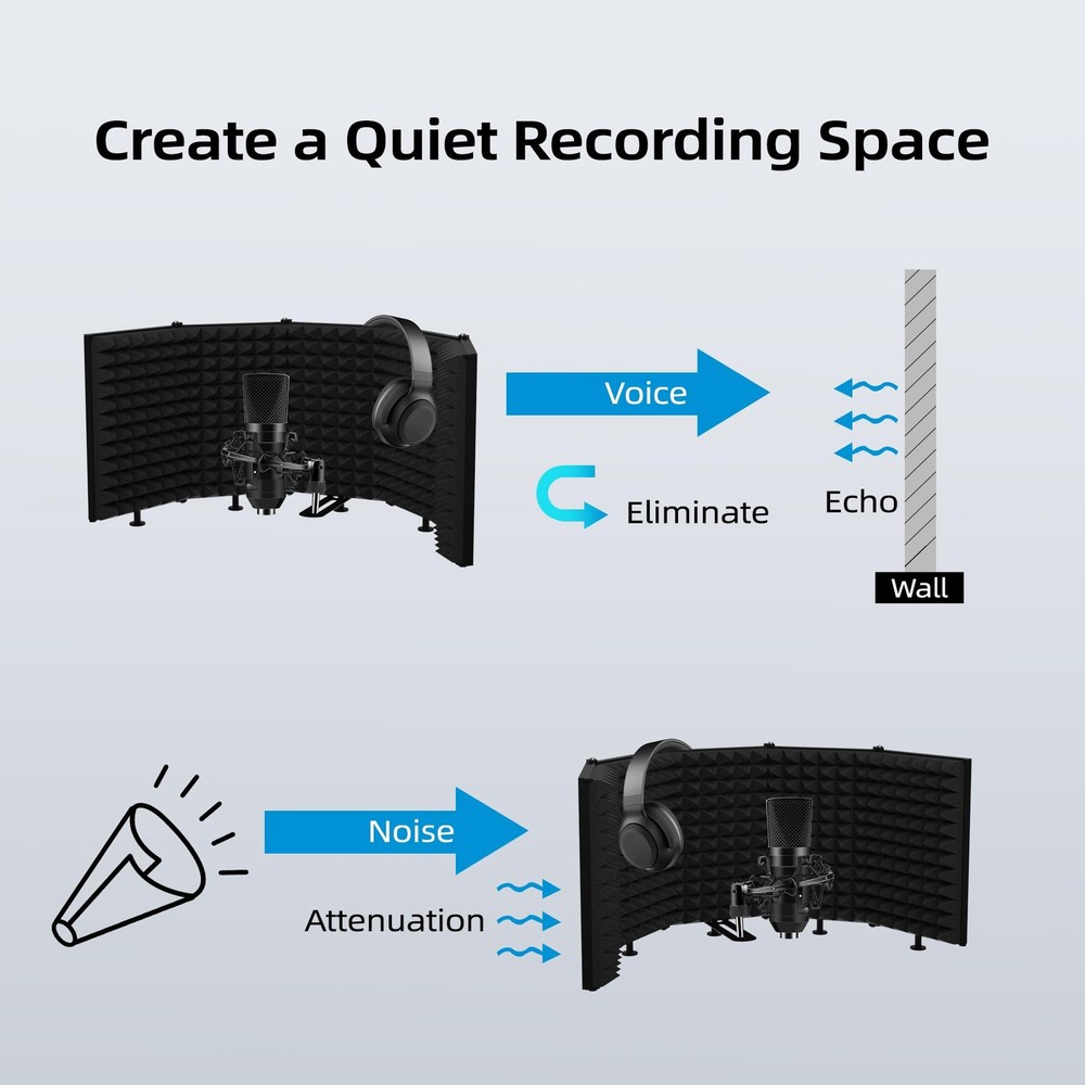 Microphone Isolation Shield – Foldable & Adjustable Soundproof Panel for Reco...