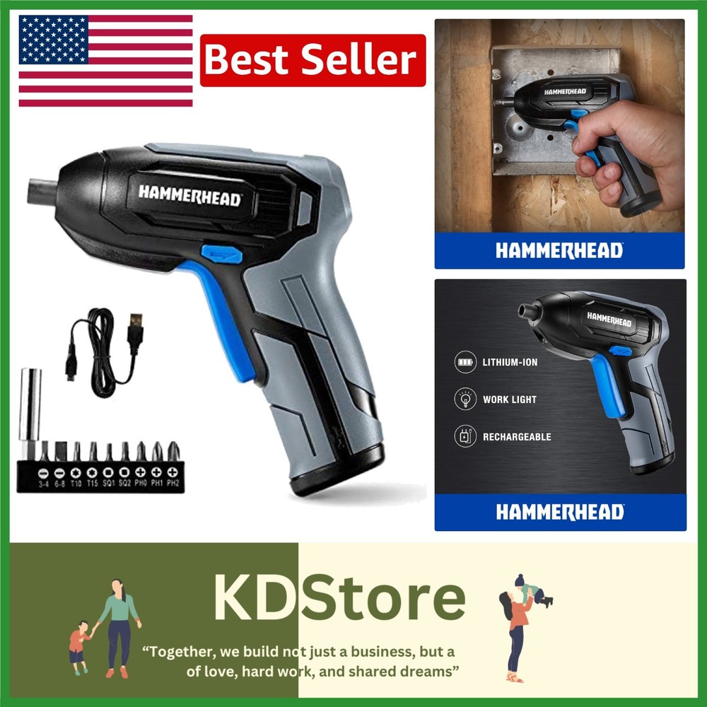 Rechargeable 4V Cordless Screwdriver Kit with 9 Bits & Micro-USB Charging
