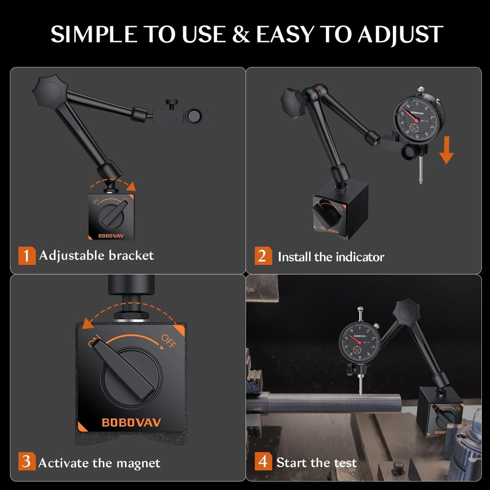 Dial Indicator with Magnetic Base Set, 0-1" Range & 0.001" Resolution, 3-Join...