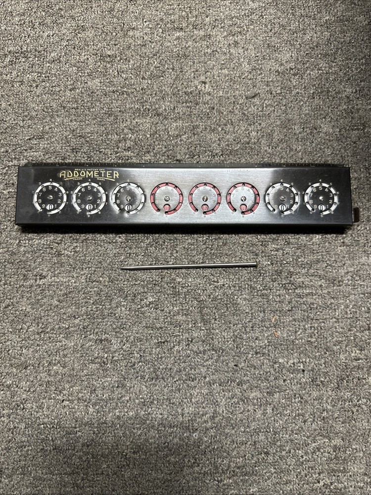 Vintage ADDOMETER Adding Machine w/Case , Stylus and Papers