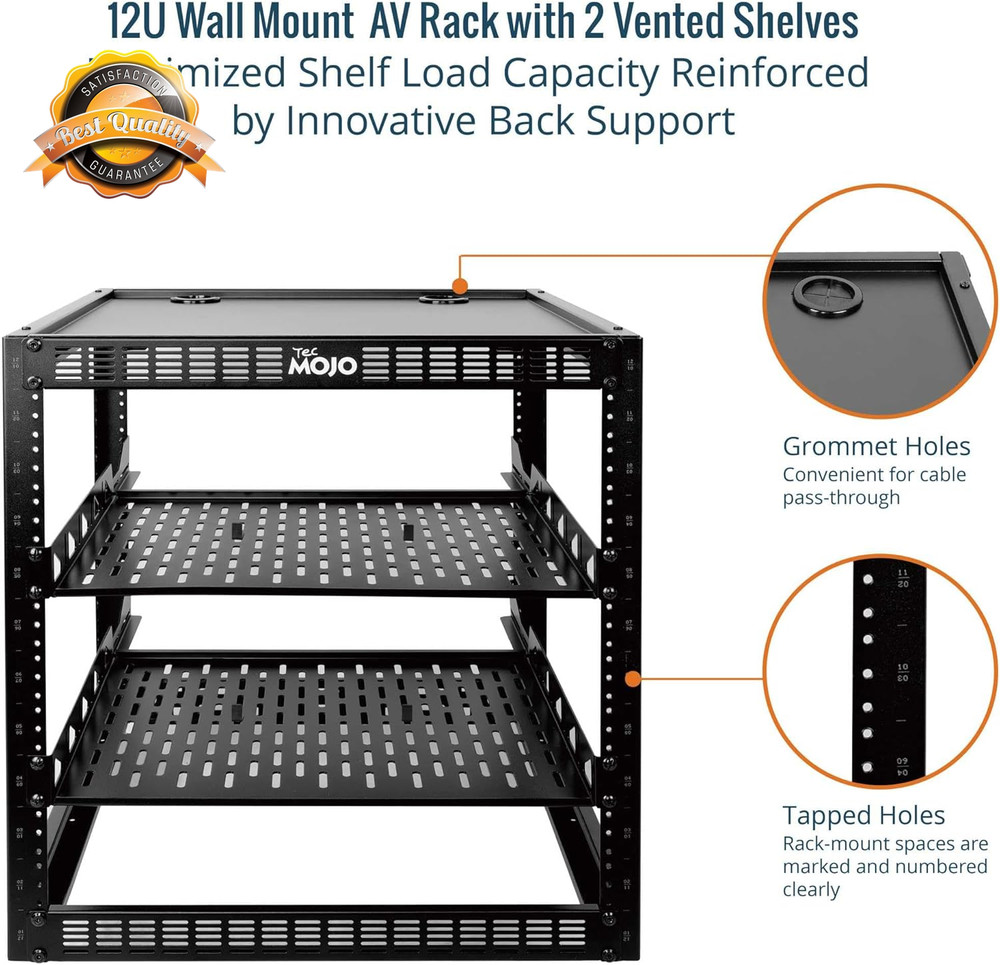12U Open Frame Network Rack 19 Inch AV IT Floor Wall Mount Shelf Kit