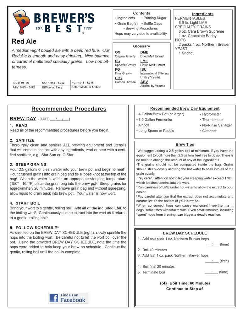 Brewers Best Red Ale Beer Making Kit