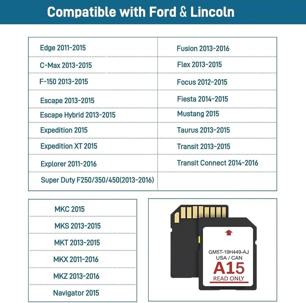 A15 Navigation Memory SD Card for Ford Lincoln Sync GPS - Latest Version