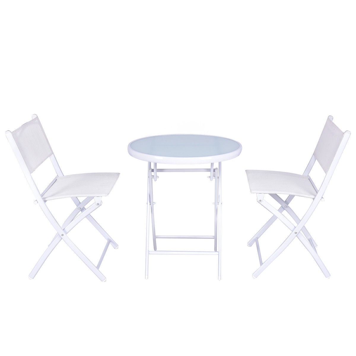 3 PCS Folding Bistro Table Chairs Set Garden Backyard Patio Furniture White New