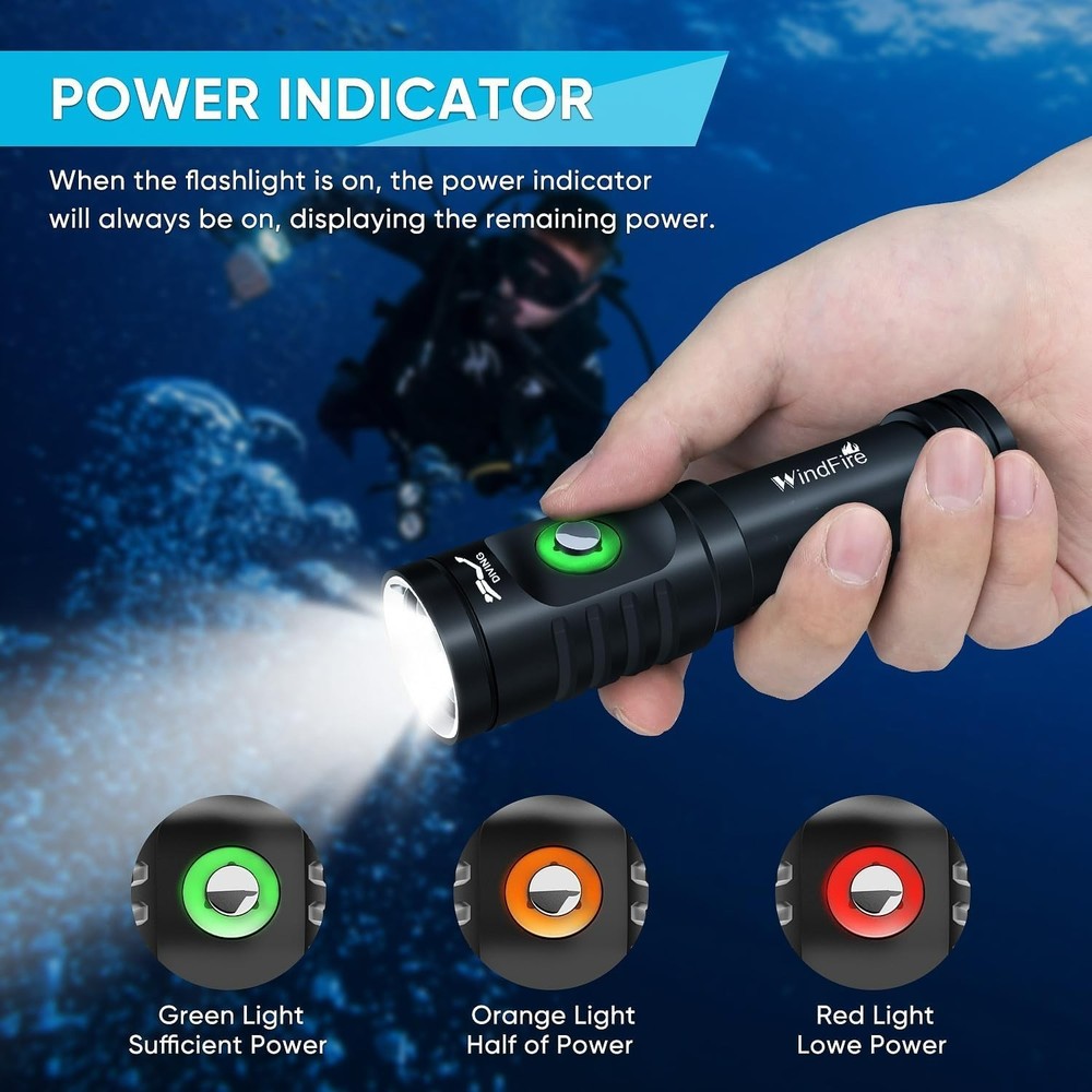 Dive Light Scuba Diving Flashlight, Super Bright Rechargeable Waterproof Torch