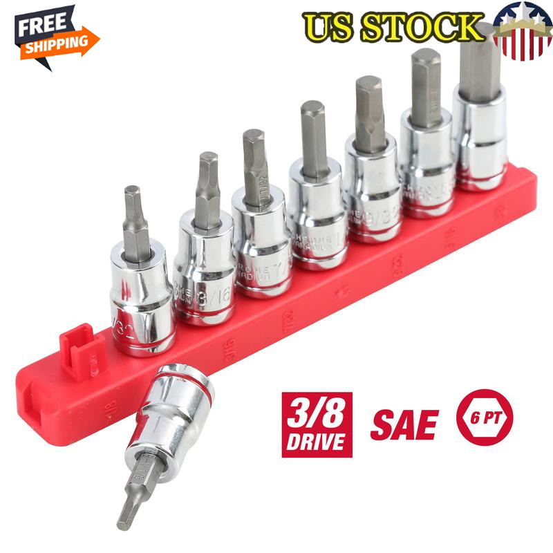 9-Piece SAE Hex Socket Set 3/8in Drive Chrome Vanadium Durable Tool Kit New