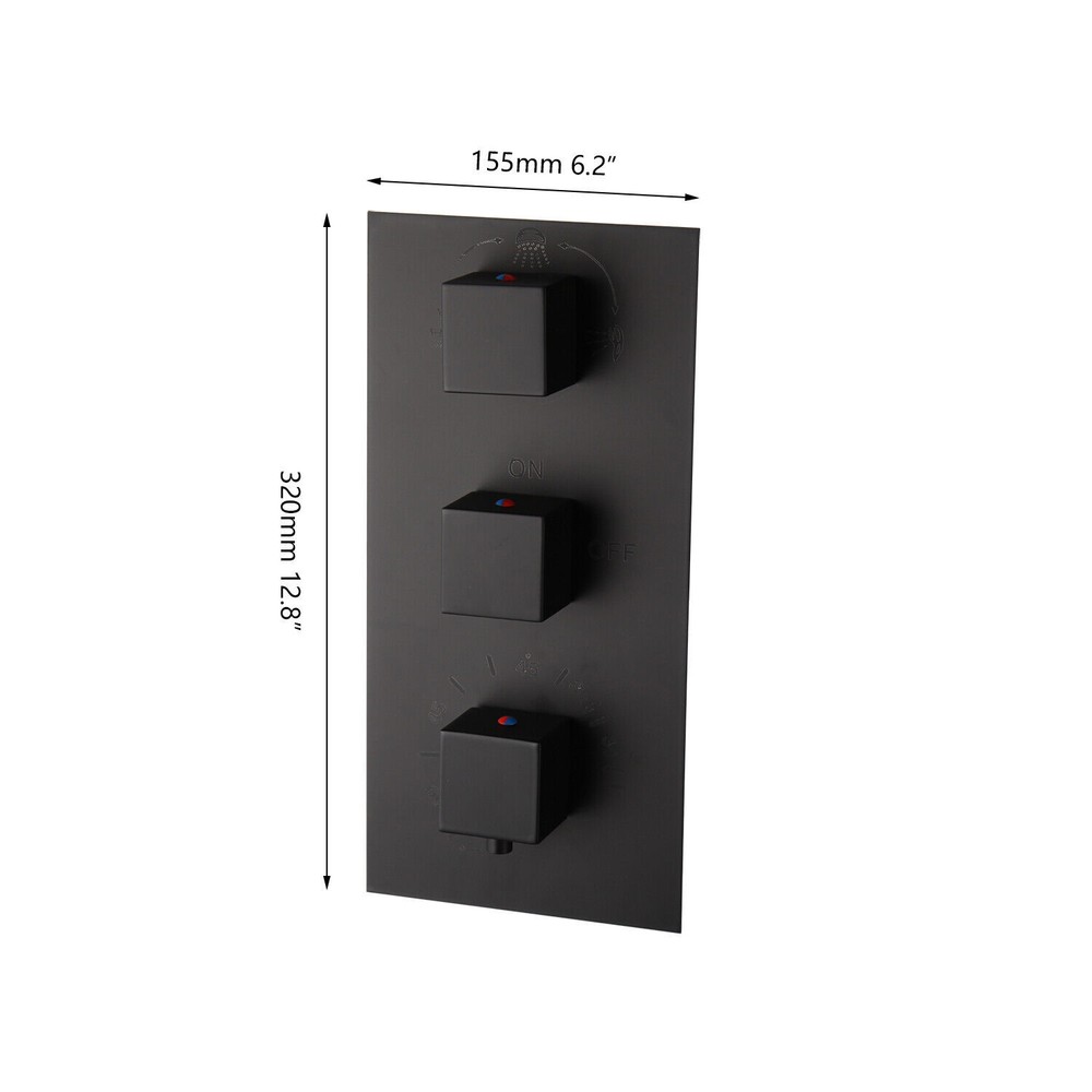 4-Ways Black Control Valve Shower Rectangle Thermostatic Wall Mounted Mixer Tap