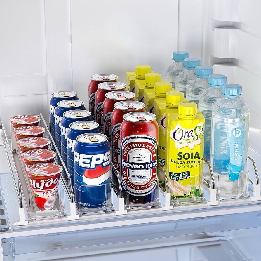 Soda Can Dispenser for Refrigerator,Self-Pushing Drink Organizer 5 Row (15.1D)