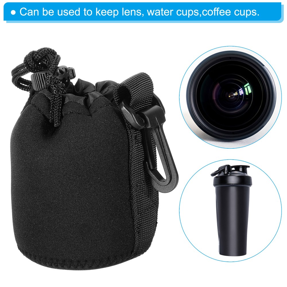 4 Pcs 3" ID x 3.9" H Drawstring Lens Pouch Black