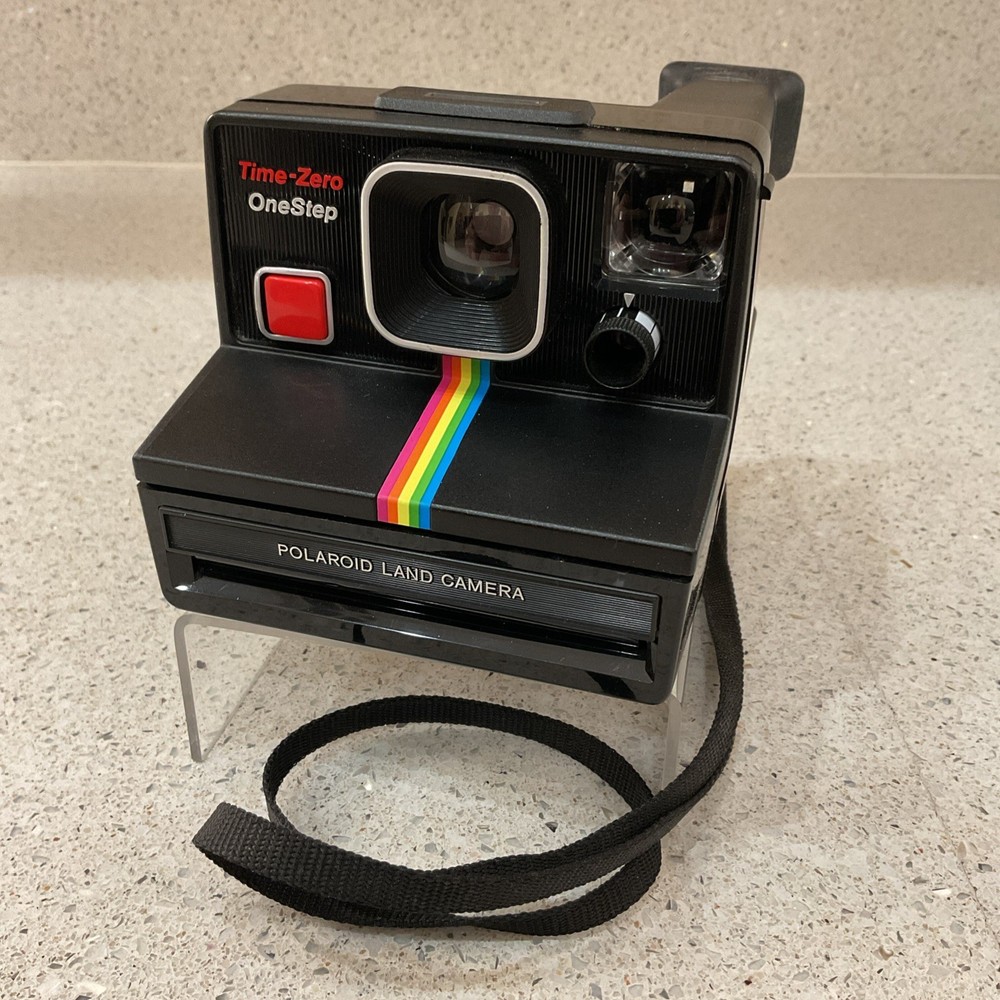 Vintage Polaroid Time-Zero One Step Land Camera Black Rainbow Striped & Strap