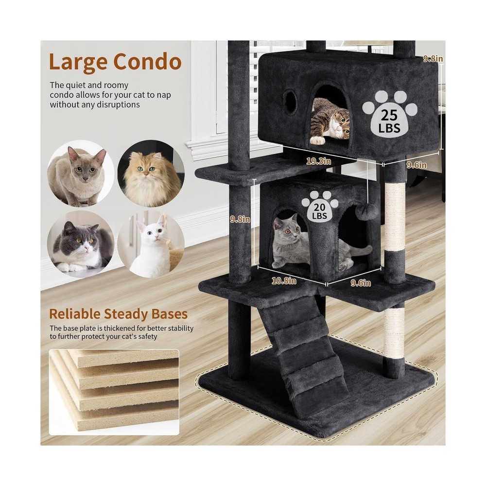 PayLessHere Cat Tree 54in Cat Tower with Cat Scratching Post,Multi-Level Cat ...