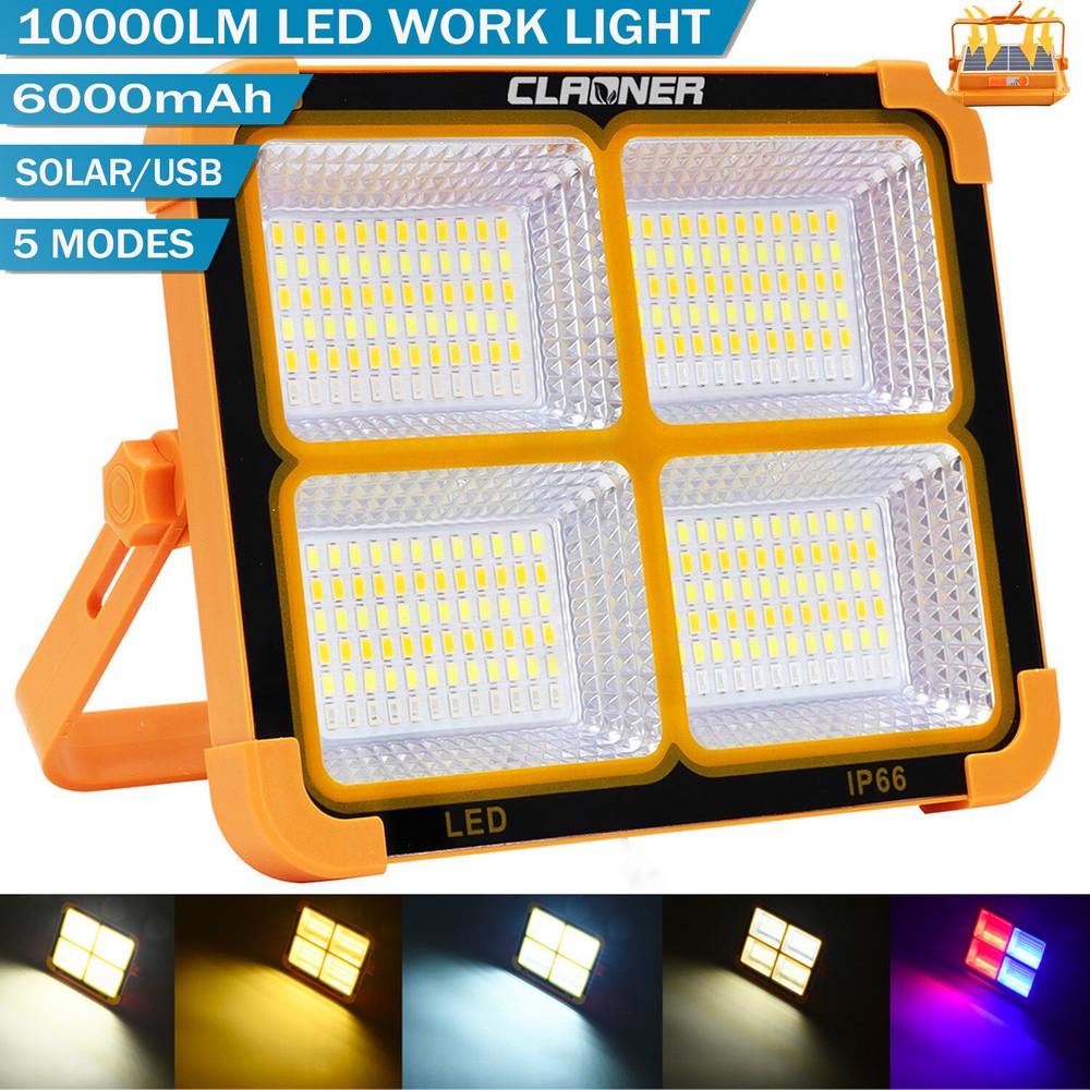10000LM LED Work Solar Light 6000mAh Rechargeable Flashlight Floor Lamp 5 Modes