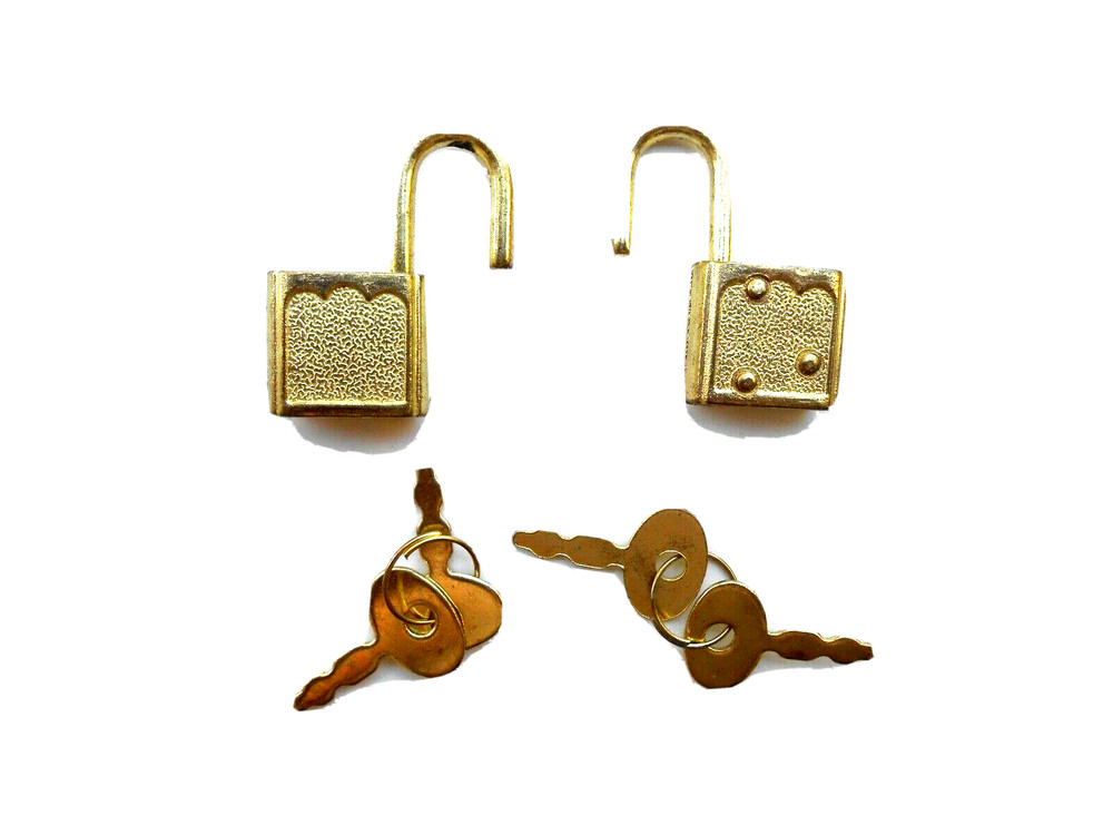 2  Small Metal Padlock Mini   Tiny Box Lock  with 4 same  Keys