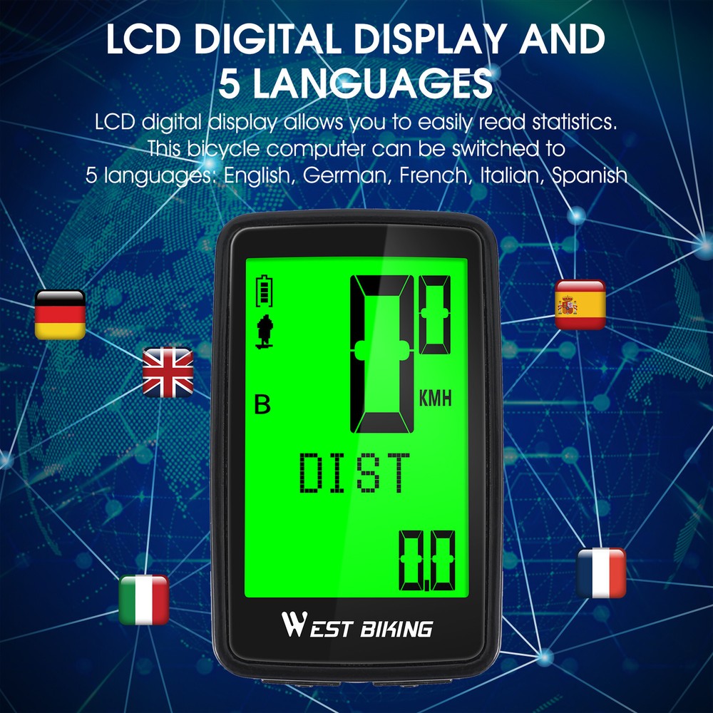 WEST BIKING Waterproof USB Rechargeable Wireless Bicycle Computer Speedometer