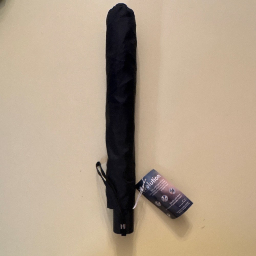 Novant Health Black Men's Compact Folding Umbrella Solid Polyester