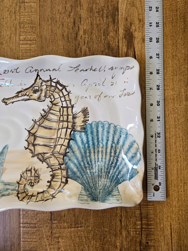 Maxcera STAMP SEAHORSE 17 1/2" Rectangular Ceramic Serving Tray