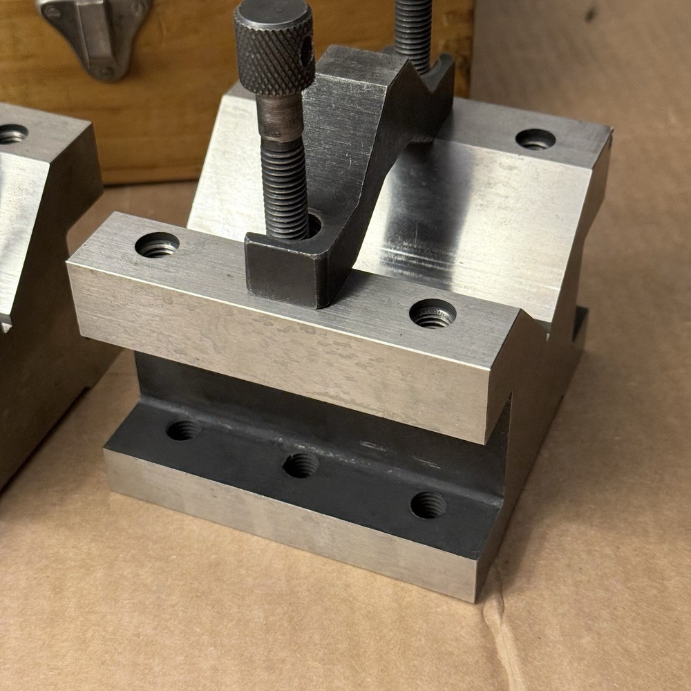 Large Precision V Block Set With Clamps Workholding 4”x4”x3”