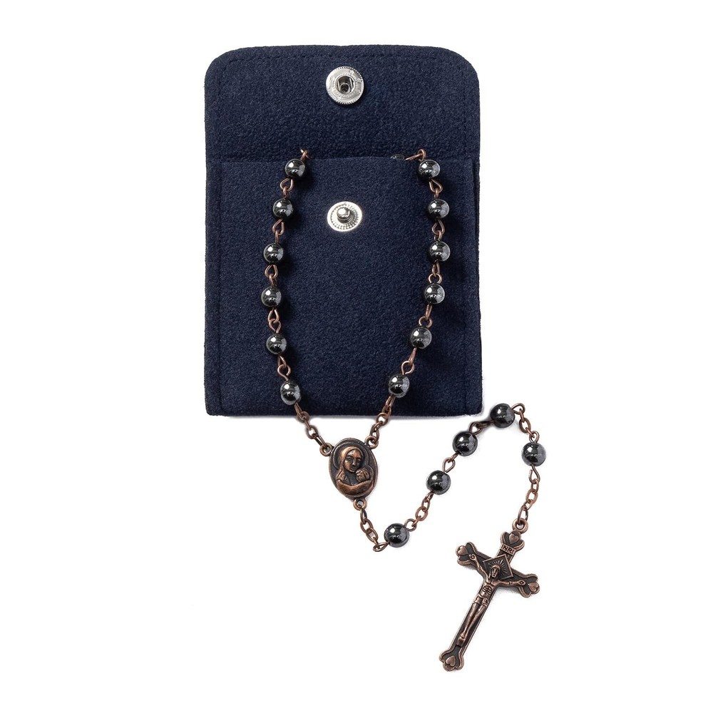 Rosary Beads Catholic - 6mm Hematite Rosary Beads, Jerusalem Holy Soil Cross ...