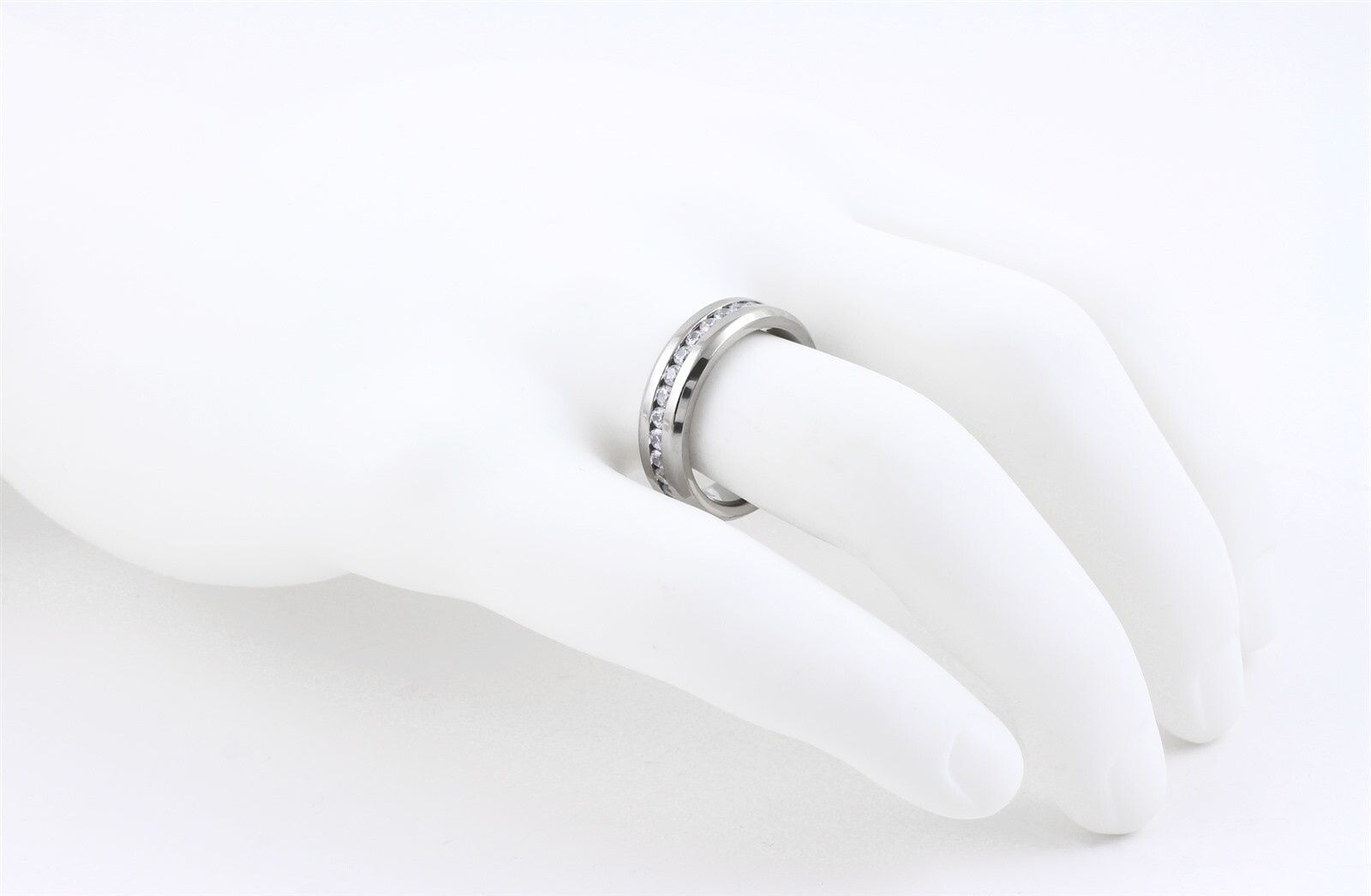 5/7mm Titanium 1.6 Carat Dazzling Eternity CZ Men's Wedding Band Ring Size 5-15