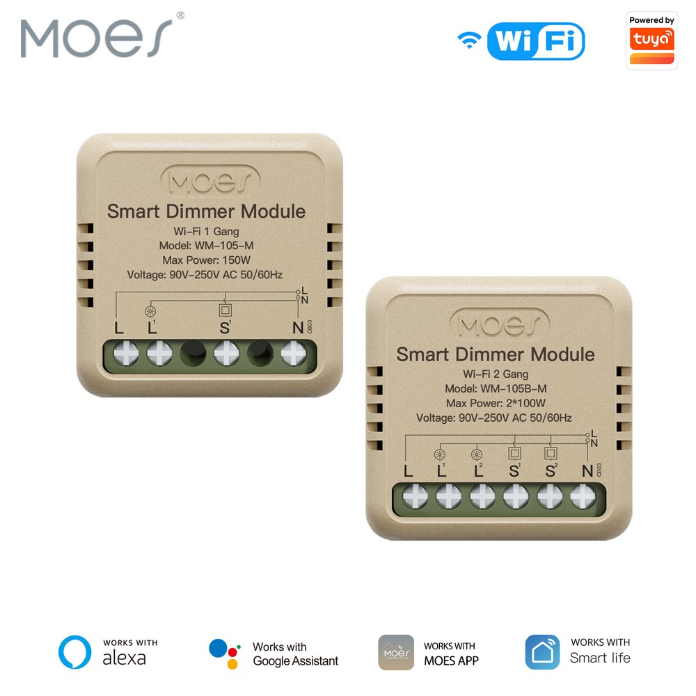 MOES WiFi Mini Smart Wall Light Dimmer Switch Module 3Way Alexa Google APP Timer