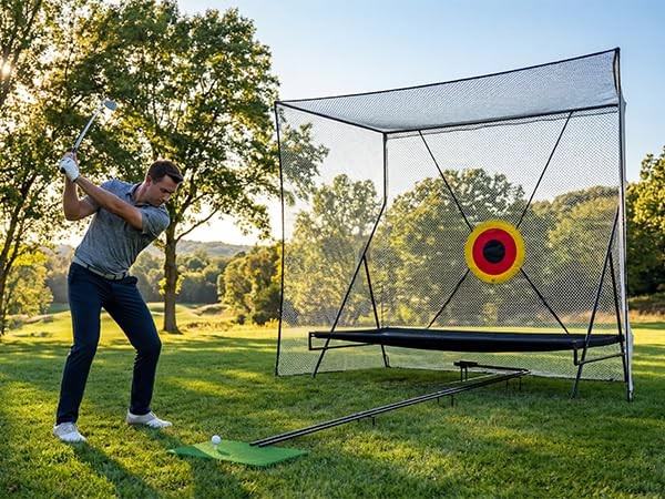 ✨10x8Ft Golf Practice Net w/ Targets, Return Trajectory Swing Training Net Impac