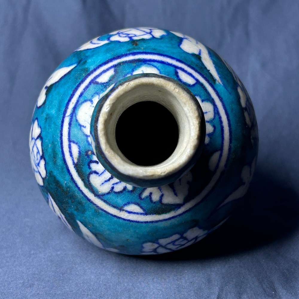 Middle Eastern blue and white glazed bottle vase