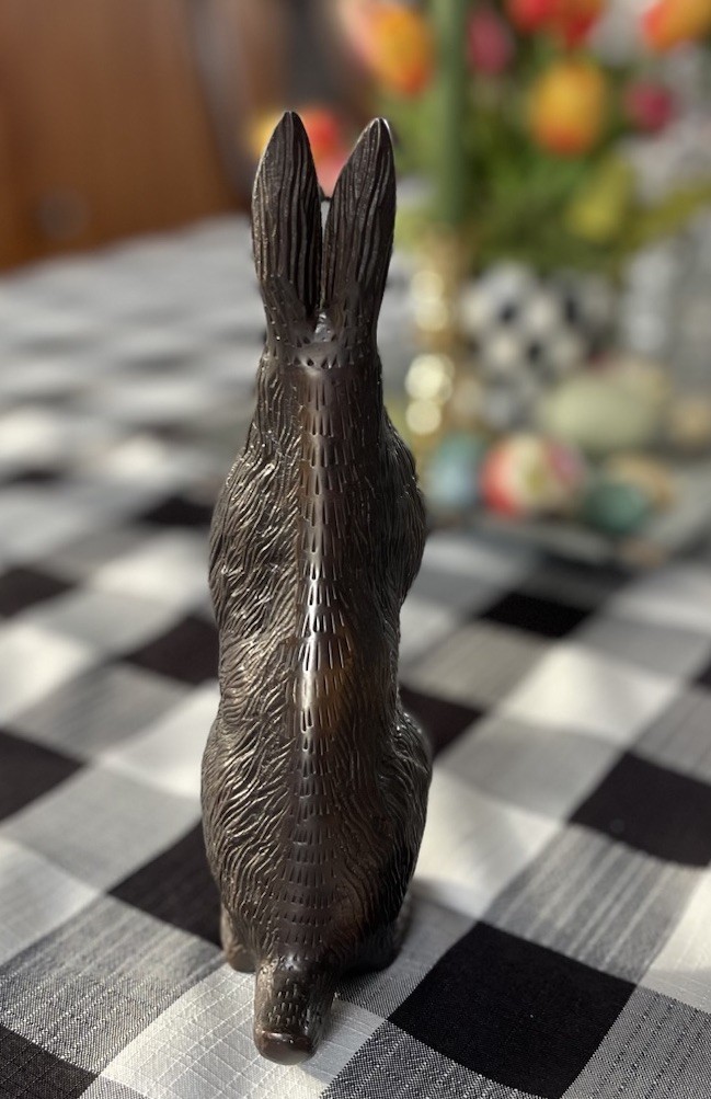 Cast Iron Bunny Rabbit Statue Figurine 8.5" Dark Brown Heavy