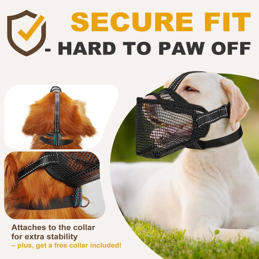 Mesh Dog Muzzle, Breathable Soft Dog Muzzle with 3 Reflective Straps for Secu...