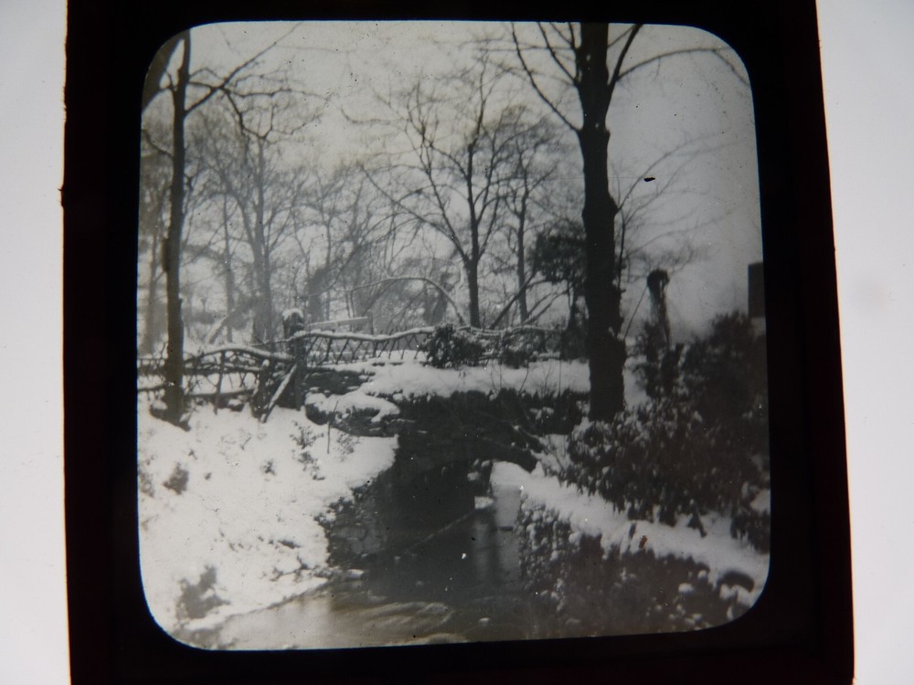 Magic Lantern Slide Bridge With Snow Antique