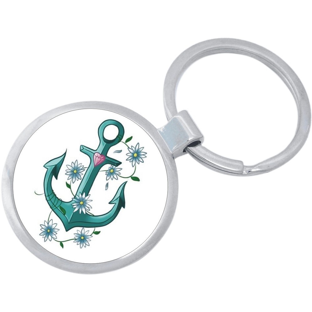 Teal Anchor Flowers Keychain - Includes 1.25 Inch Loop for Keys or Backpack