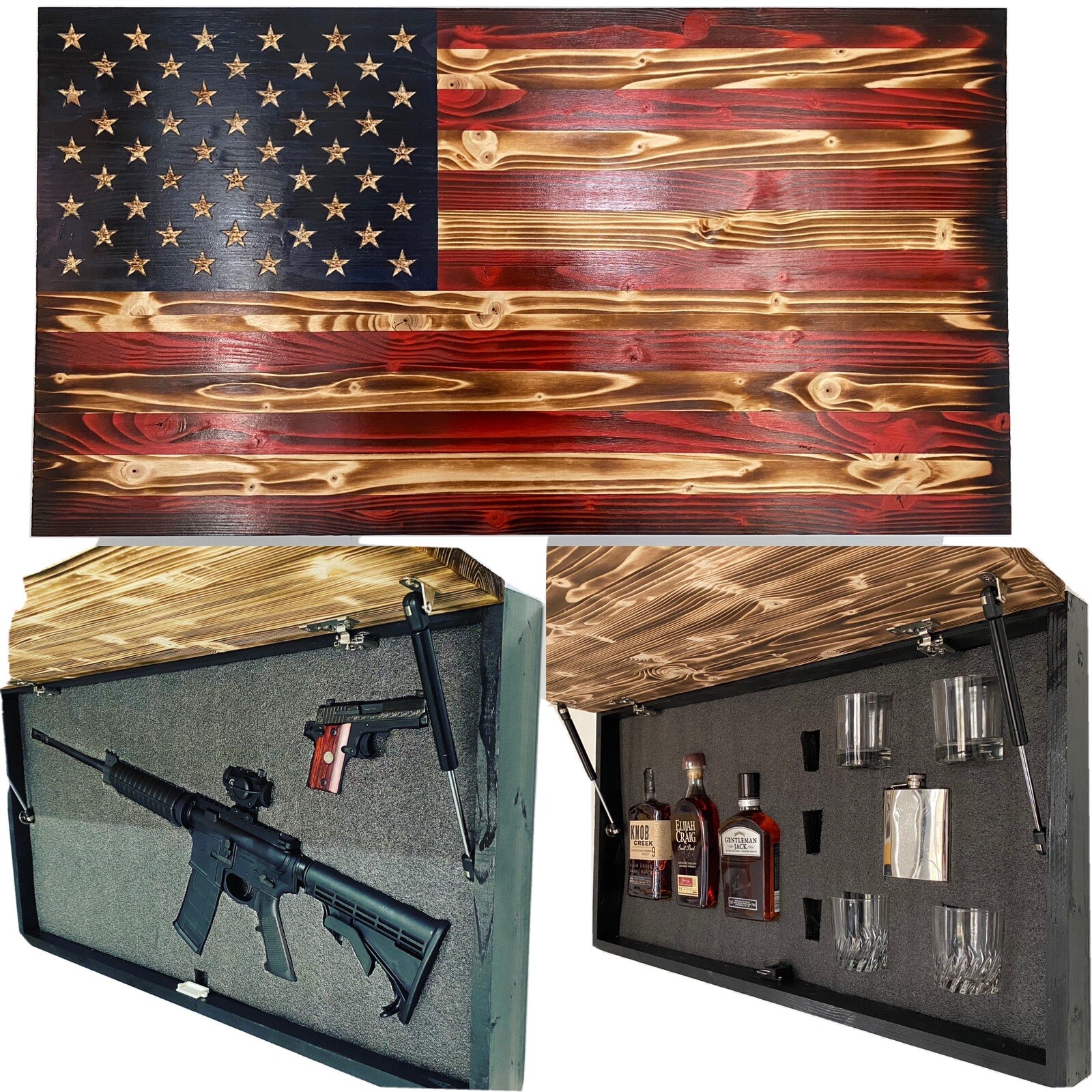 Gun Concealment Cabinet Safe Hidden Storage Furniture Dark Rustic American Flag