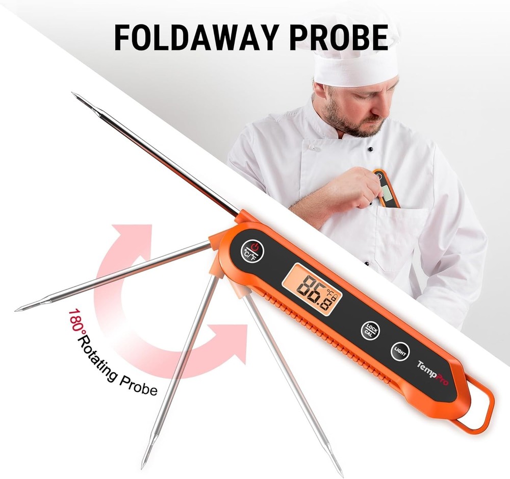 Fast and Accurate Waterproof Instant Read Thermometer with Calibration Function