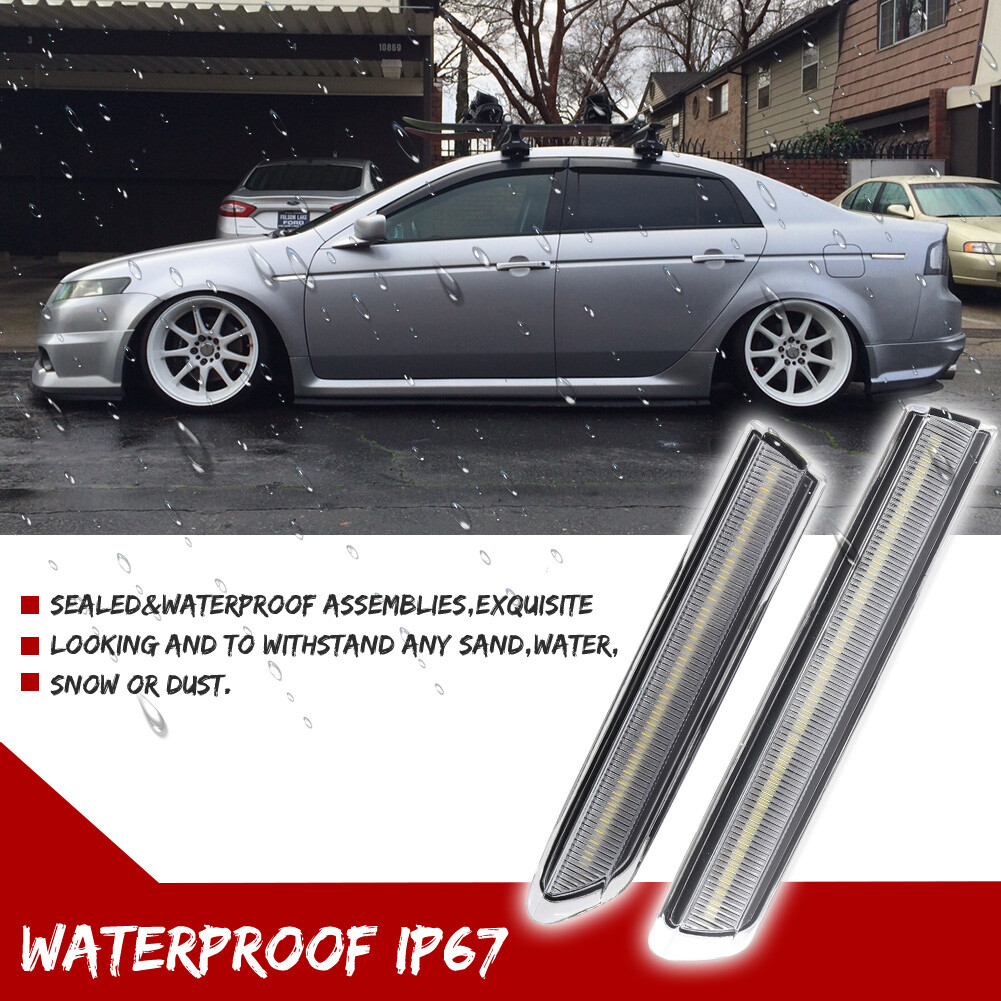 For 2004-2008 Acura TL Clear Front+Rear White LED Side Marker Lights Lamps 4PCS