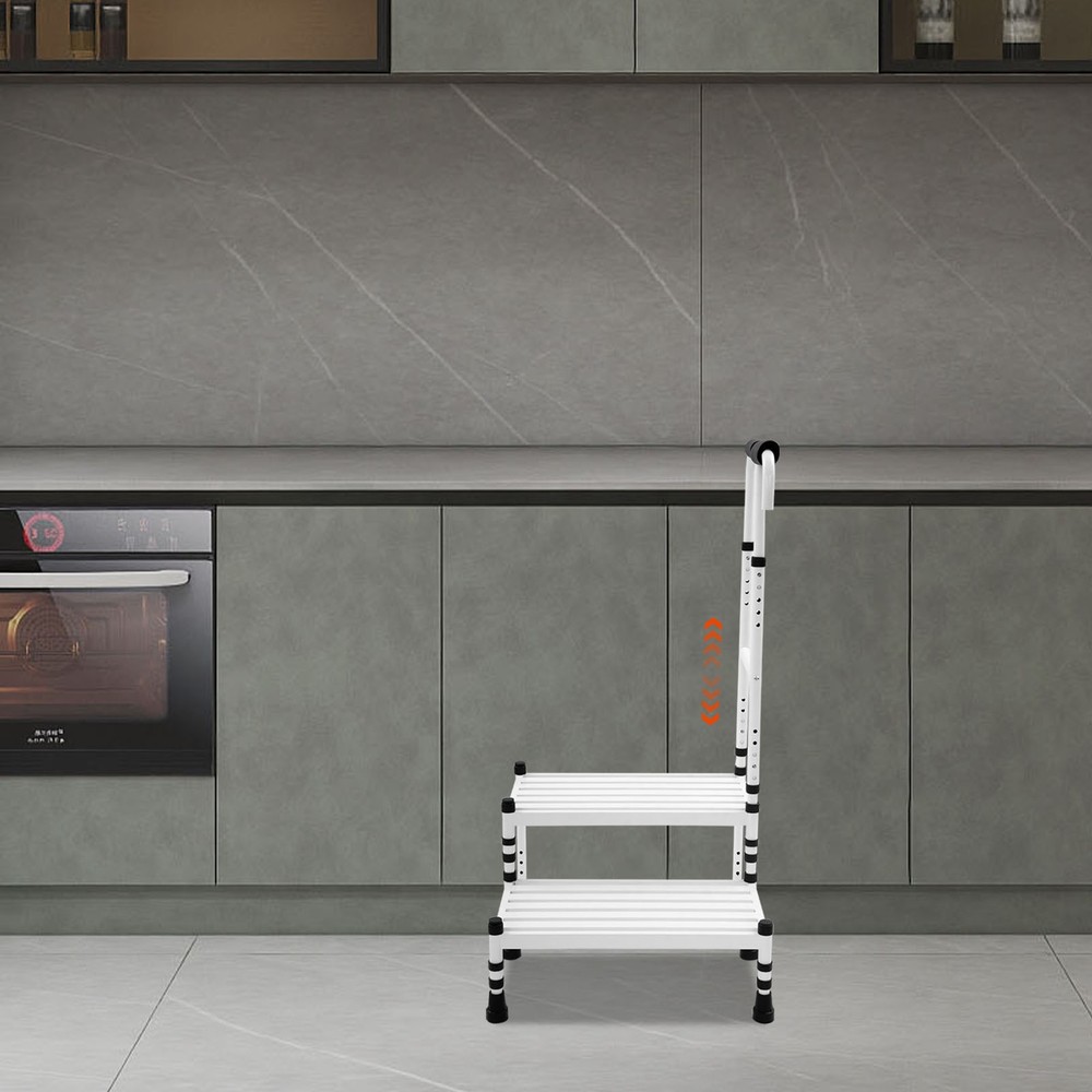 Double Step Stool With Adjustable Handle, Anti Slide Step Gap 21 Inches Long