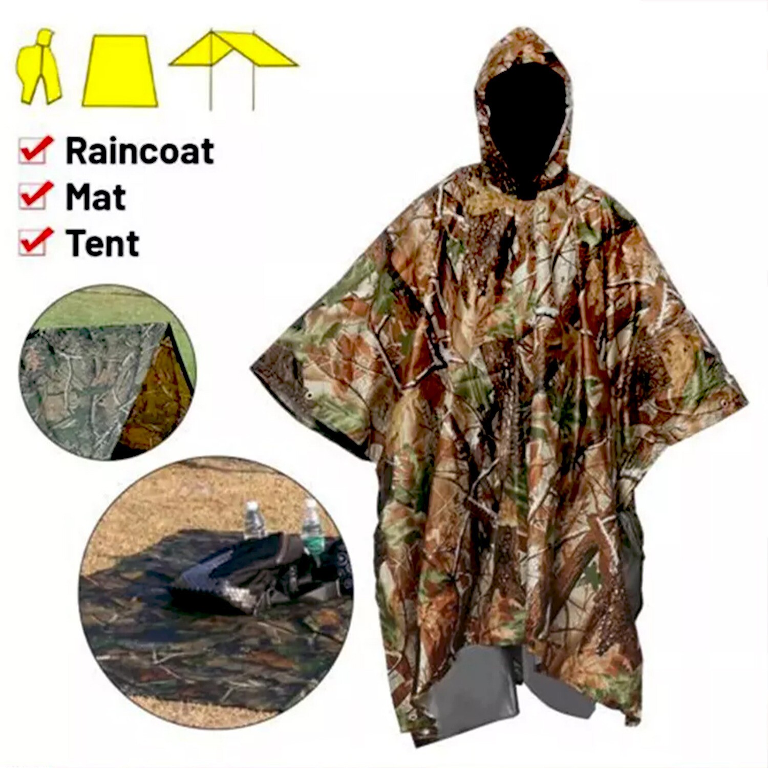 New US Military Ripstop Woodland Wet Weather Raincoat Poncho Camping Hiking Camo