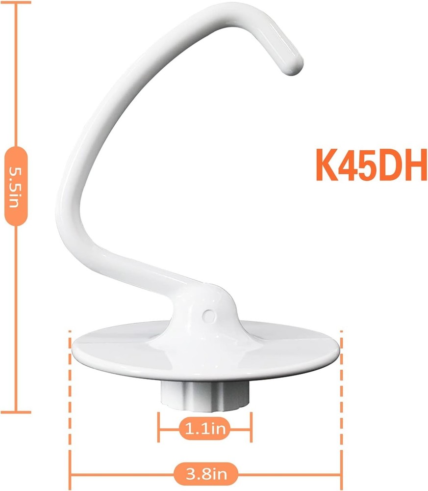 K45DH Dough Hook Replacement for KitchenAid Mixers - Compatible with White