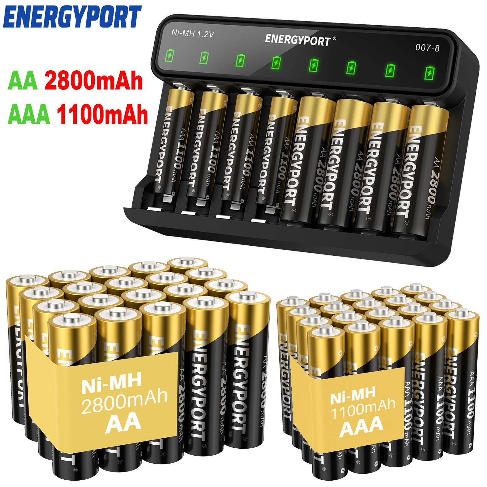 Lot AA AAA Rechargeable Batteries 2800mAh 1100mAh 1.2V/ NI-MH LCD Smart Charger